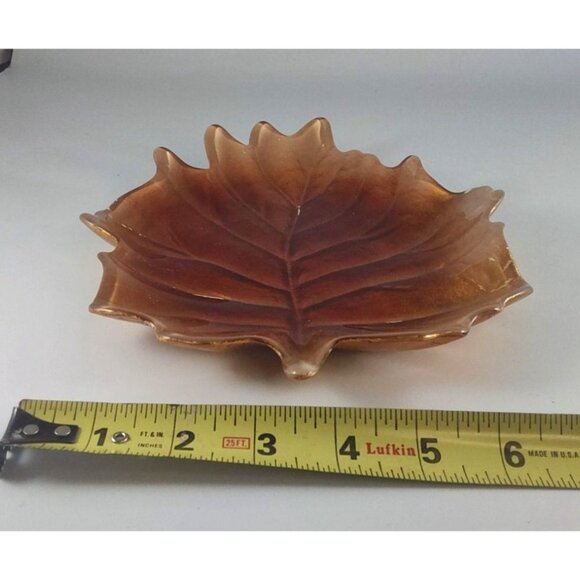 Vintage Amber Glass Leaf Shaped Trinket Dish - Picture 10 of 10
